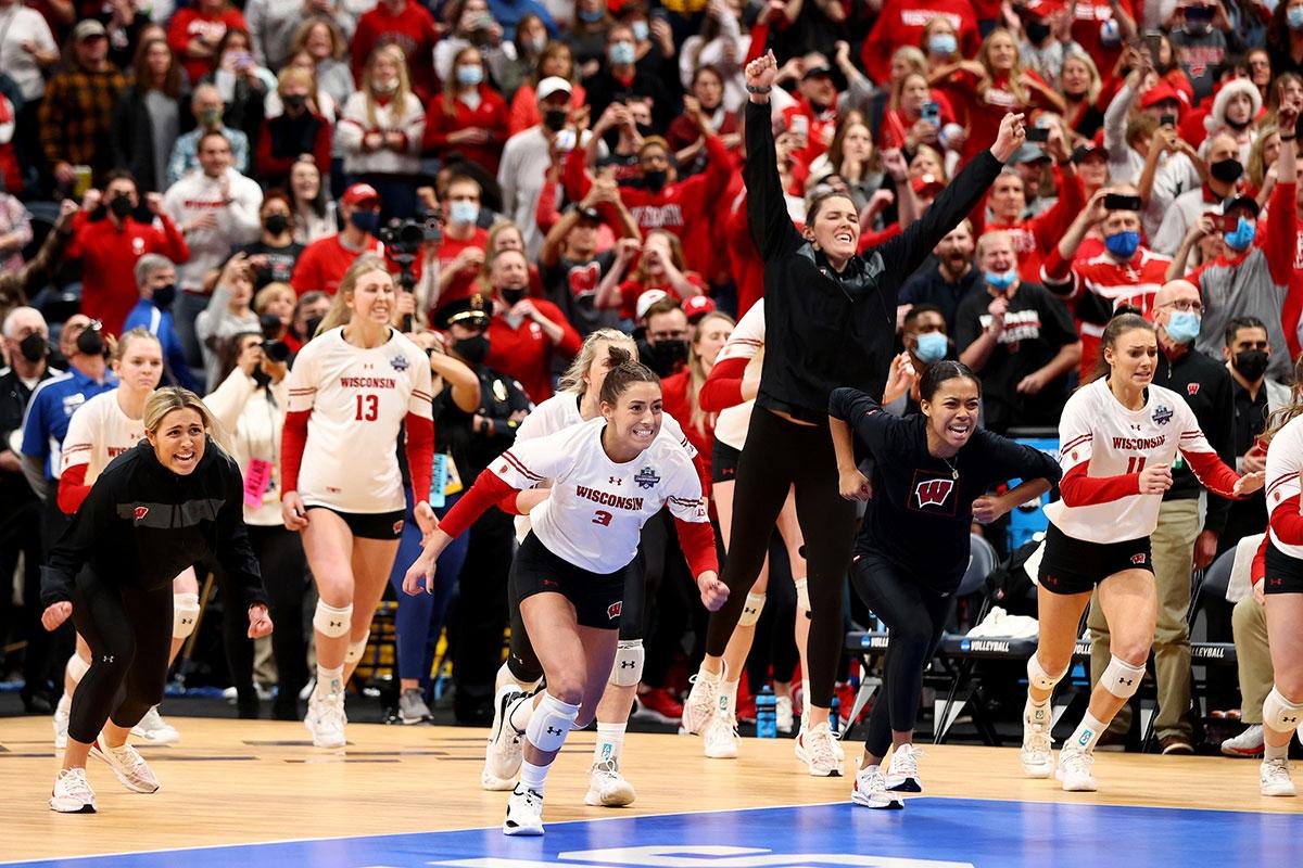 Wisconsin celebrates is 2021 title in front of an NCAA-record 18,755 fans.