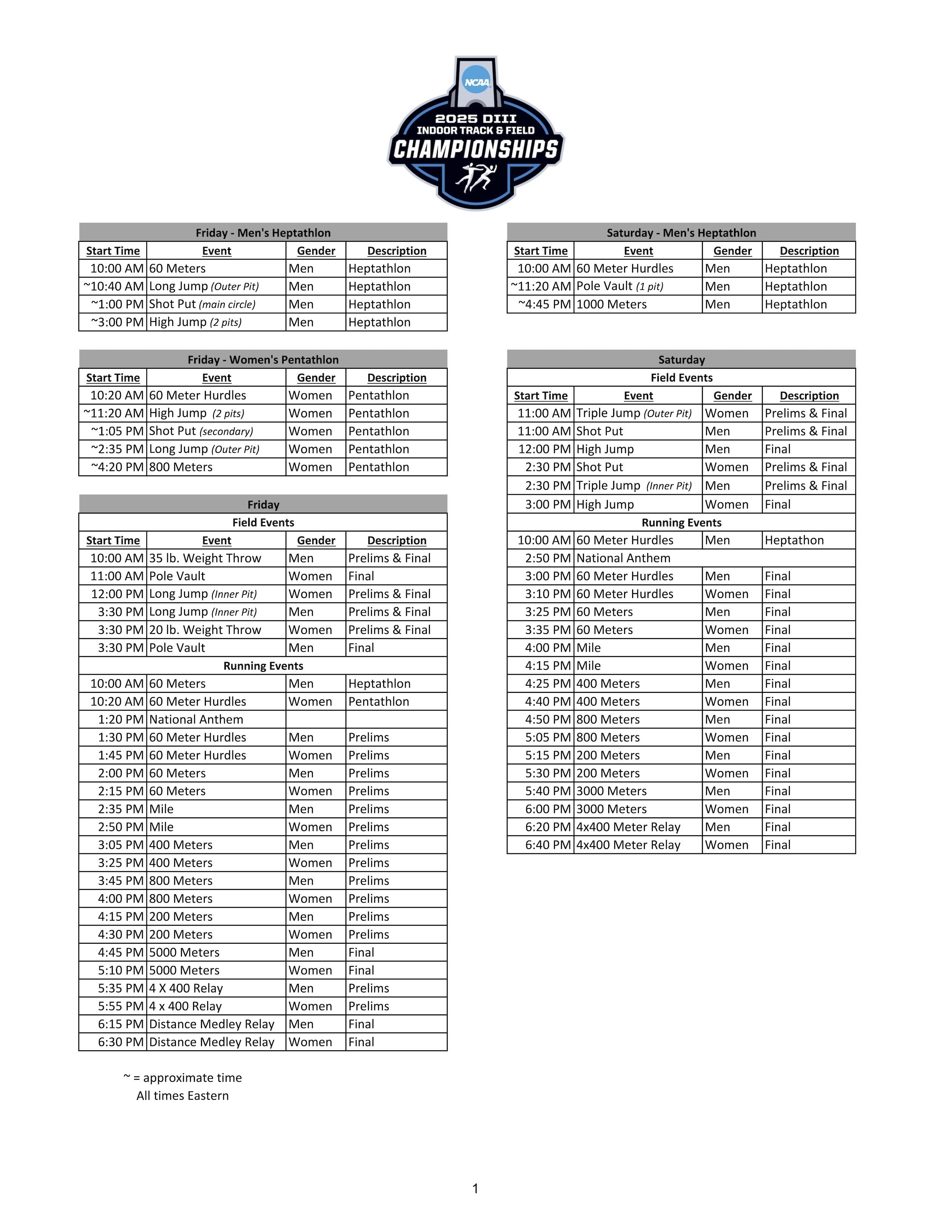 schedule of events
